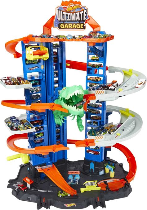 The setting is set to on for it to drop. . Hot wheels garage dinosaur